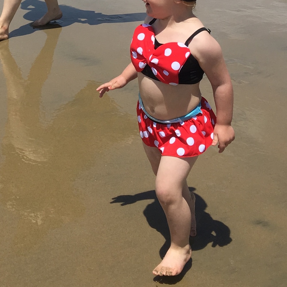 Two-Piece Black Swimsuit Red Polka Dot Bow - Picture 8 of 9